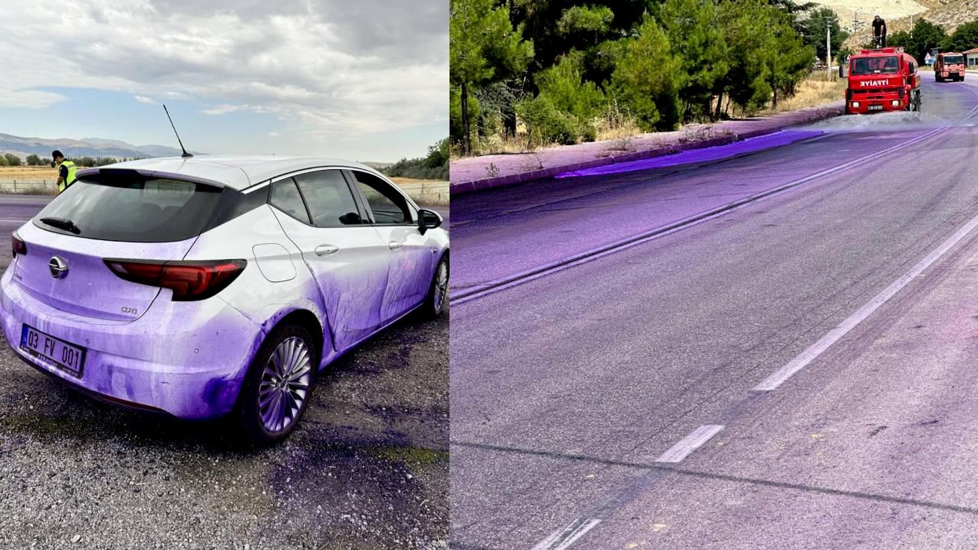 Karayoluna boya döktü: Ehliyetine 15 ceza puanı uygulandı, 3 bin lira ceza kesildi